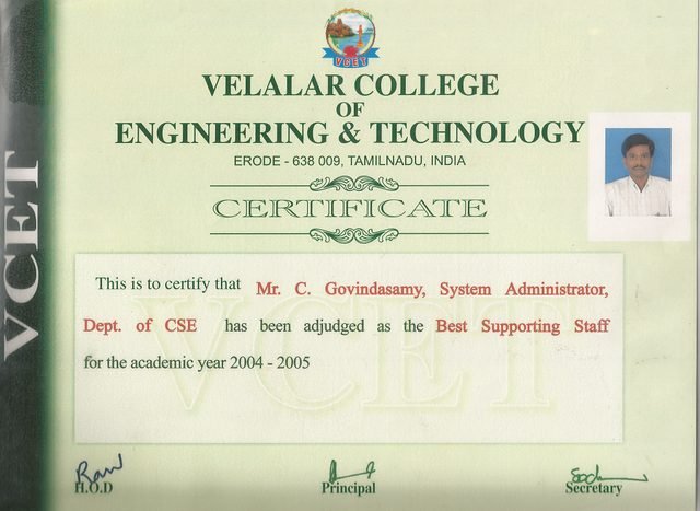 Best Supporting Staff — Velalar College